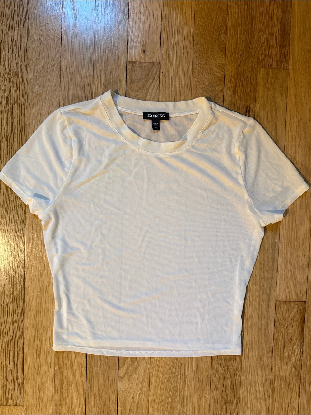 Express Fitted Crew Neck Mesh Cropped Tee